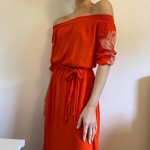 Revolve Orange Tie Waist Midi Dress